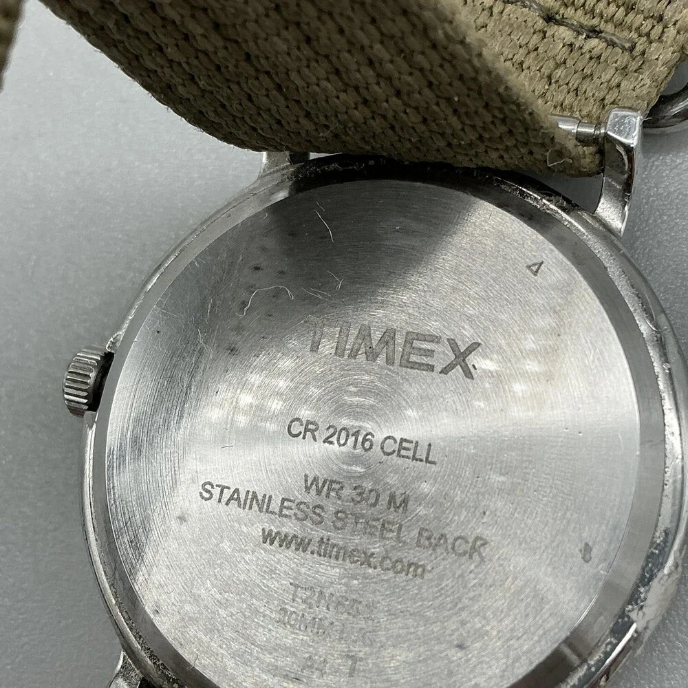 Timex Indiglo WR 30M Mens Watch 38mm Cream Dial Brown Nylon Strap Quartz